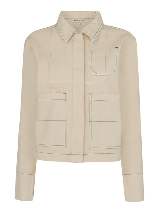 WHISTLES Ladies Ivory Contrast Stitch Long Sleeve Denim Jacket L RRP119 BNWT