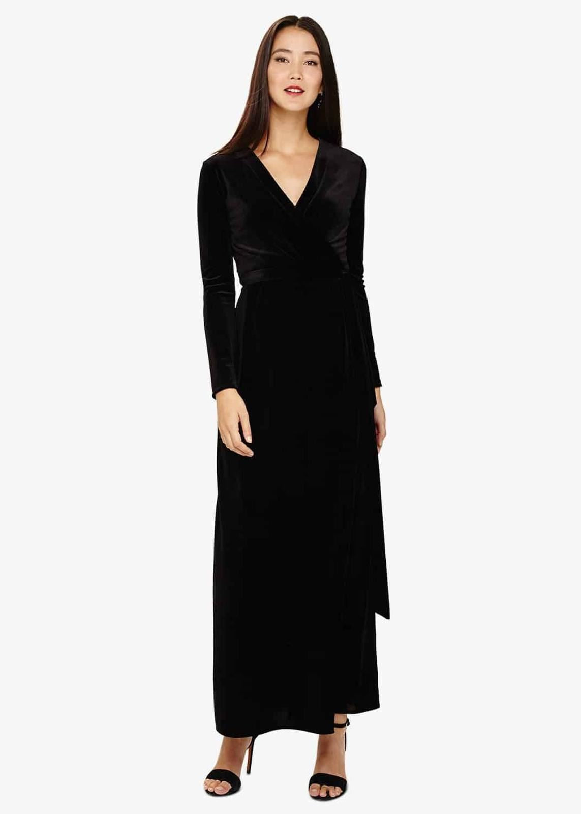 Phase Eight Valeria Velvet Wrap Maxi Wrap Dress Black Size UK6 RRP130