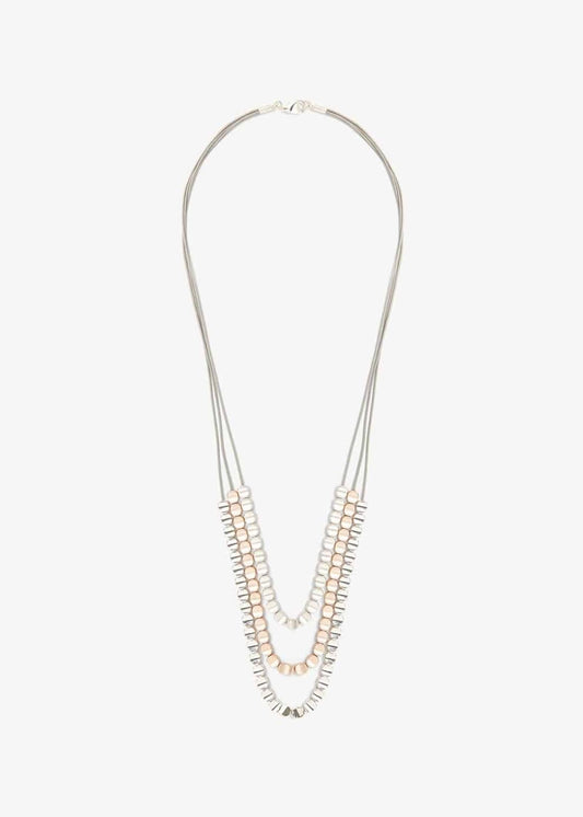 Phase Eight Polly Cord and Bead Triple Row Necklace Multicoloured RRP29