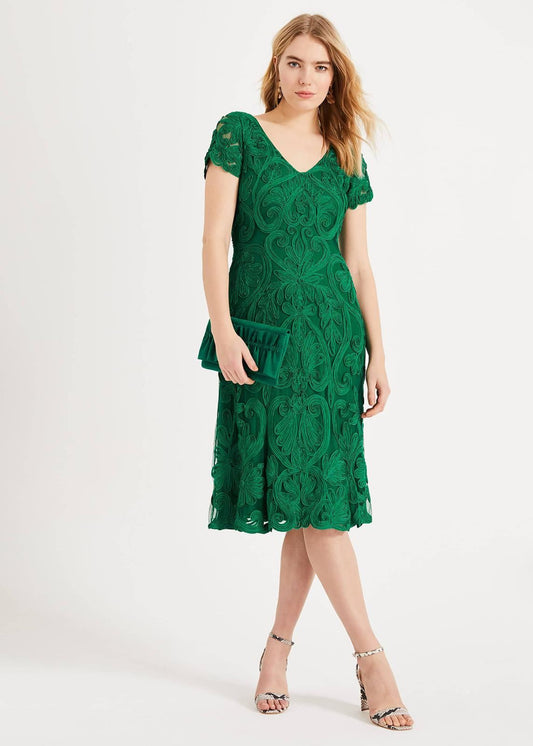 Phase Eight Kady Tapework Lace A-Line Dress Emerald Size UK8 RRP199