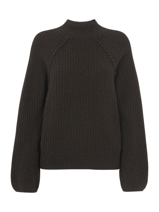 WHISTLES Ladies Brown Pom Pom Yak Mix Knit Jumper High Neck XS RRP179 BNWT