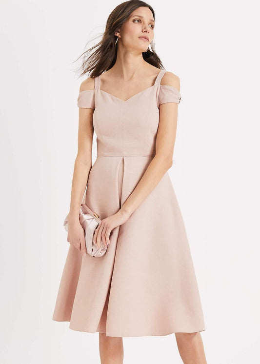 Phase Eight Corali Cold Shoulder A-Line Dress Dusty Rose Size UK14 RRP150