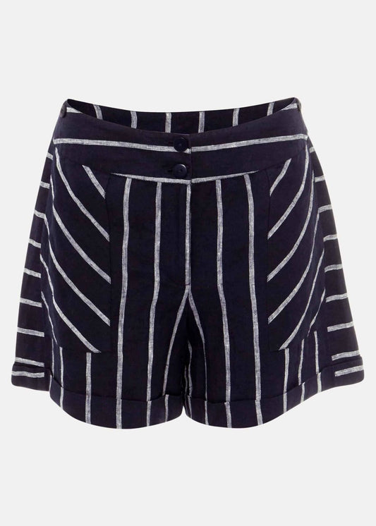 PHASE EIGHT Ladies Navy Blue Linen Imie Stripe Casual Shorts Size UK18 BNWT