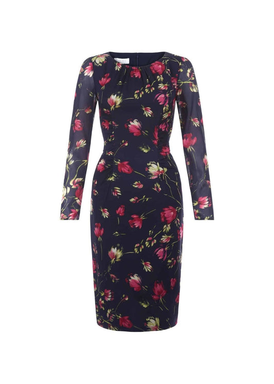 Hobbs Silk Rori Pencil Dress Navy Multi Size UK8 RRP169