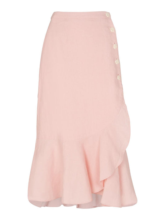 WHISTLES Ladies Pale Pink Midi Length Linen Button Frill Skirt RRP119 UK4 NEW