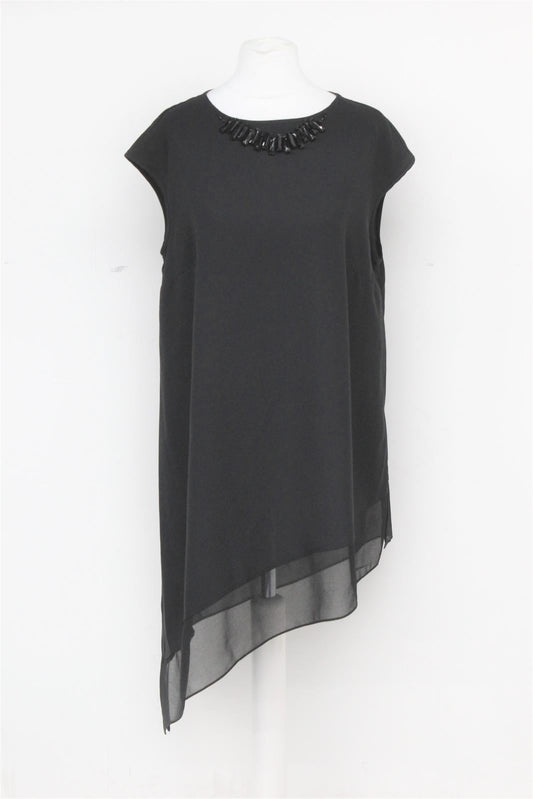 PHASE EIGHT Ladies Black Cap Sleeves Embellished Neckline Tunic Blouse UK10 NEW