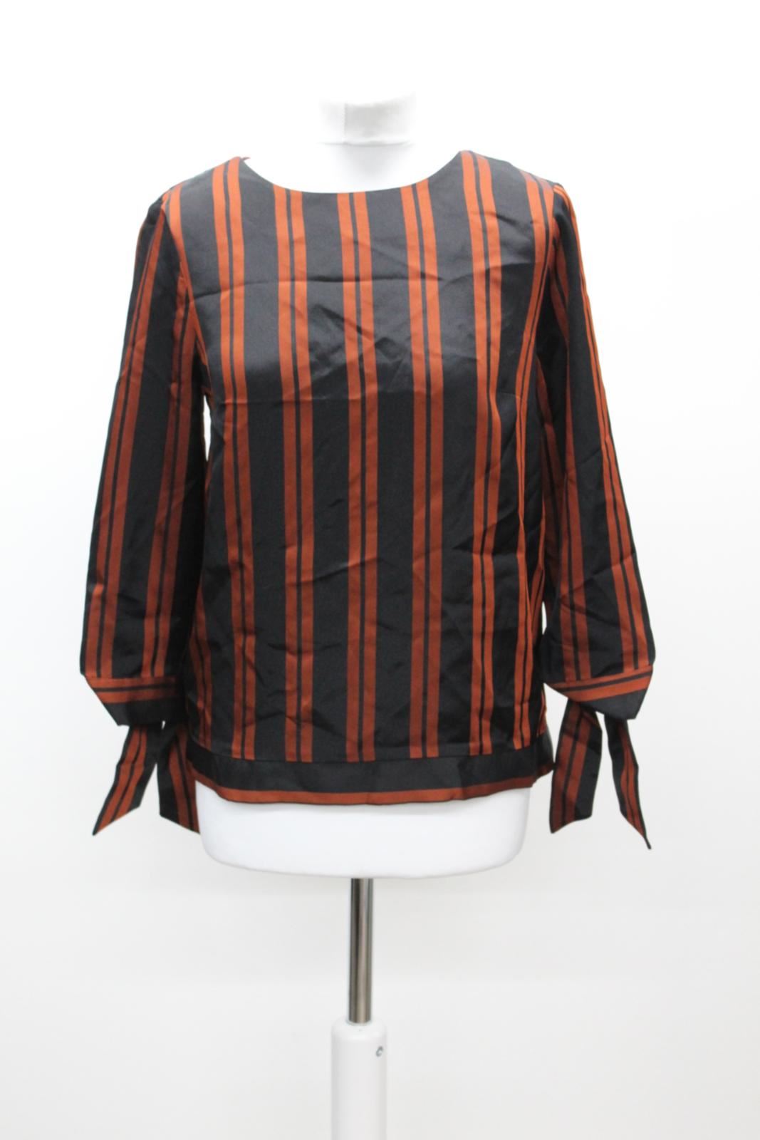 PHASE EIGHT Ladies Iris Black Bronze Stripe Tie Cuff Blouse Size UK8 BNWT