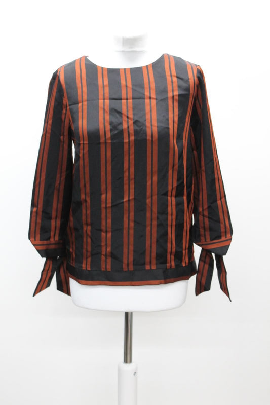 PHASE EIGHT Ladies Iris Black Bronze Stripe Tie Cuff Blouse Size UK8 BNWT