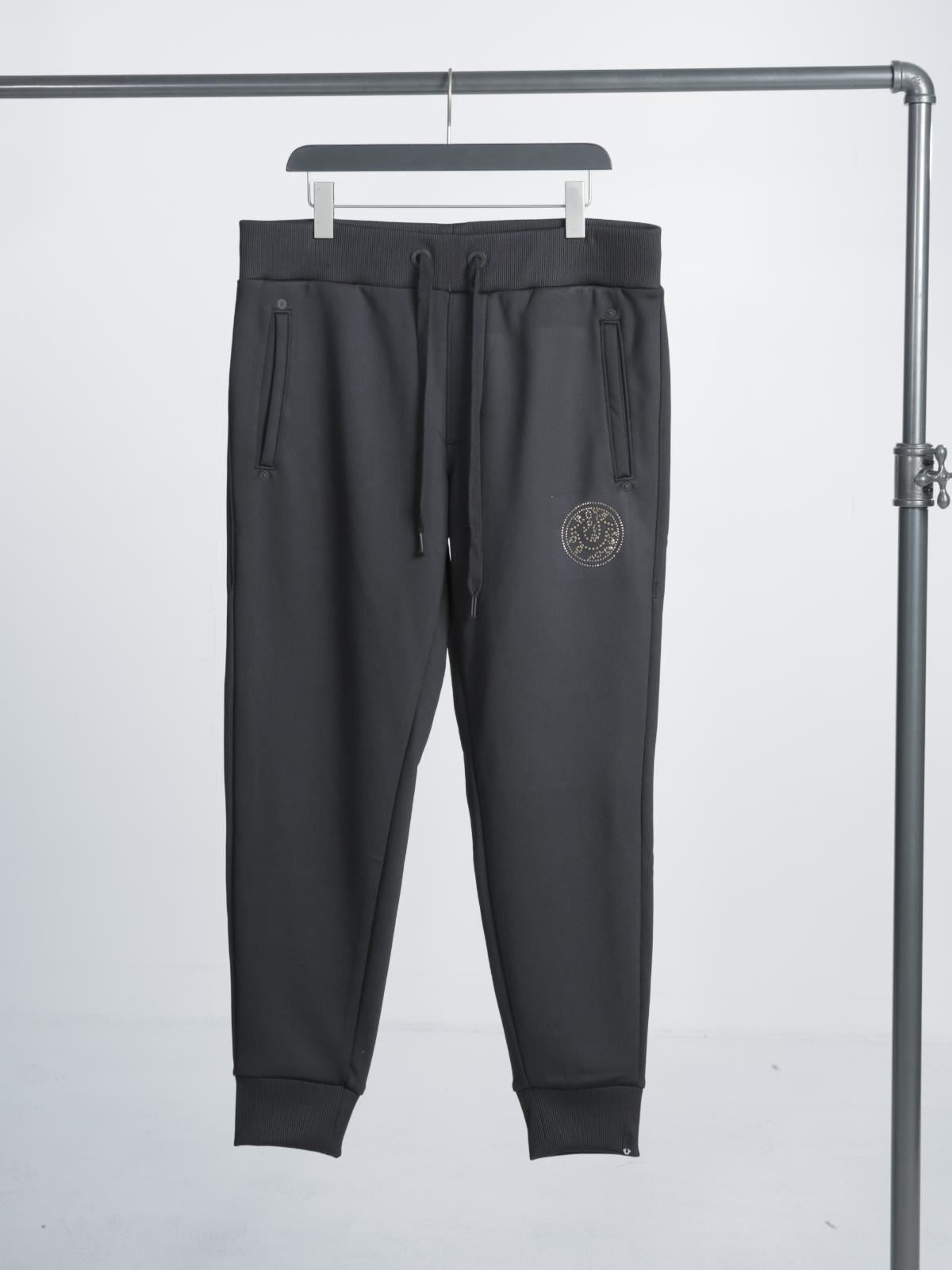TRUE RELIGION Men's Black Studded Logo Casual Trousers Sweatpants L RRP129 BNWT
