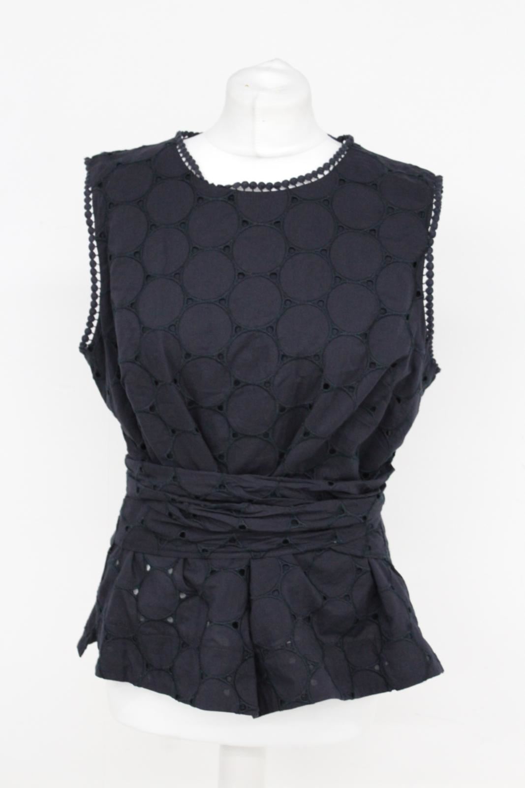 HOBBS Ladies Navy Blue Sleeveless Cinched Tie Waist Anika Blouse Top UK10 BNWT