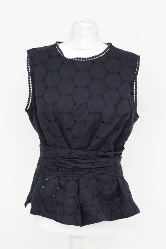 HOBBS Ladies Navy Blue Sleeveless Cinched Tie Waist Anika Blouse Top UK10 BNWT