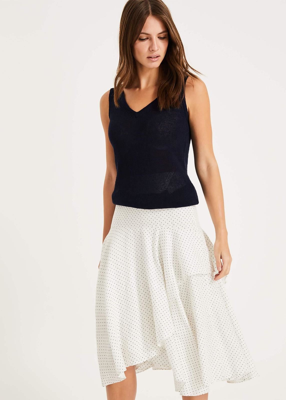 Phase Eight Rhiannon Spot Flare Linen Skirt Ivory Size UK16 RRP59