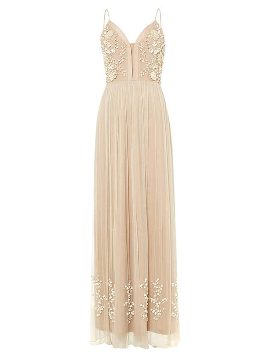PHASE EIGHT Ladies Beige Embellished Empire Line Ellie-Mae Maxi Dress UK10 BNWT