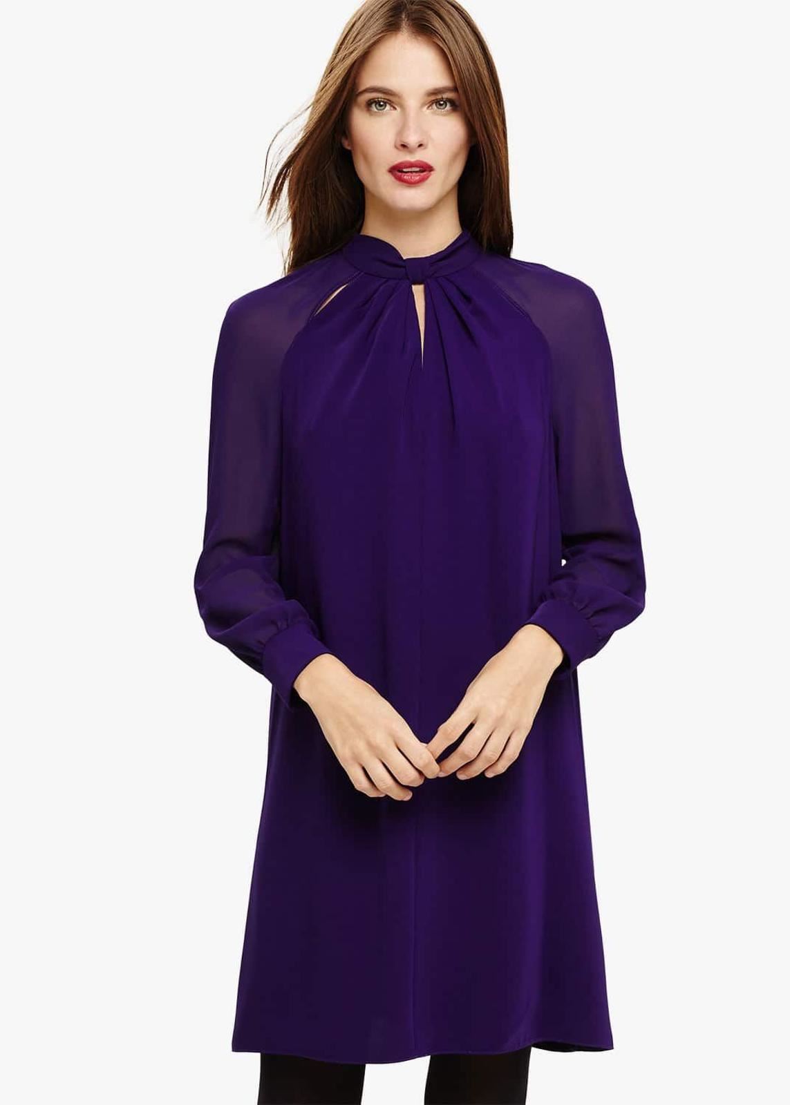 Phase Eight Carolina Twist Neck A-Line Dress Violet Size UK8 RRP99