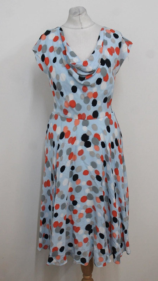 HOBBS Ladies Barely Blue Multi Spotted Rhiannon Flare Dress UK6 BNWT RRP 129