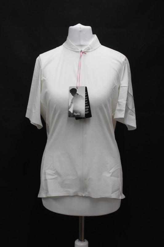 RAPHA Ladies White Silk Short Sleeve Zip Front Cycling Jersey Size L BNWT