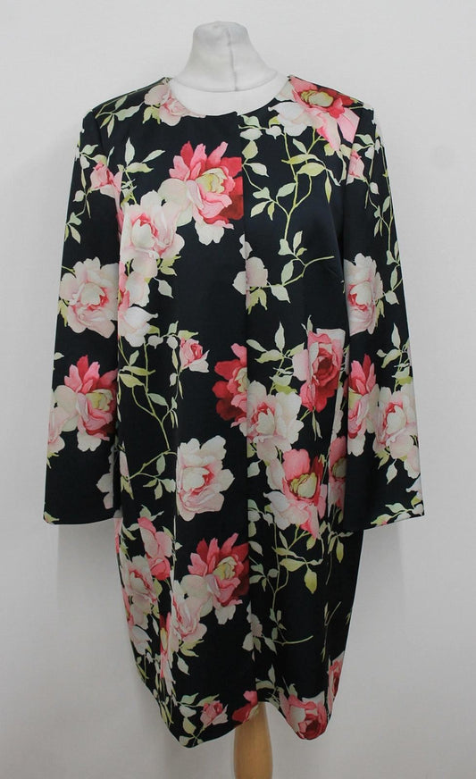 HOBBS Ladies Navy Blue Multi Floral Print Rita Rose Coat UK12 BNWT RRP 199