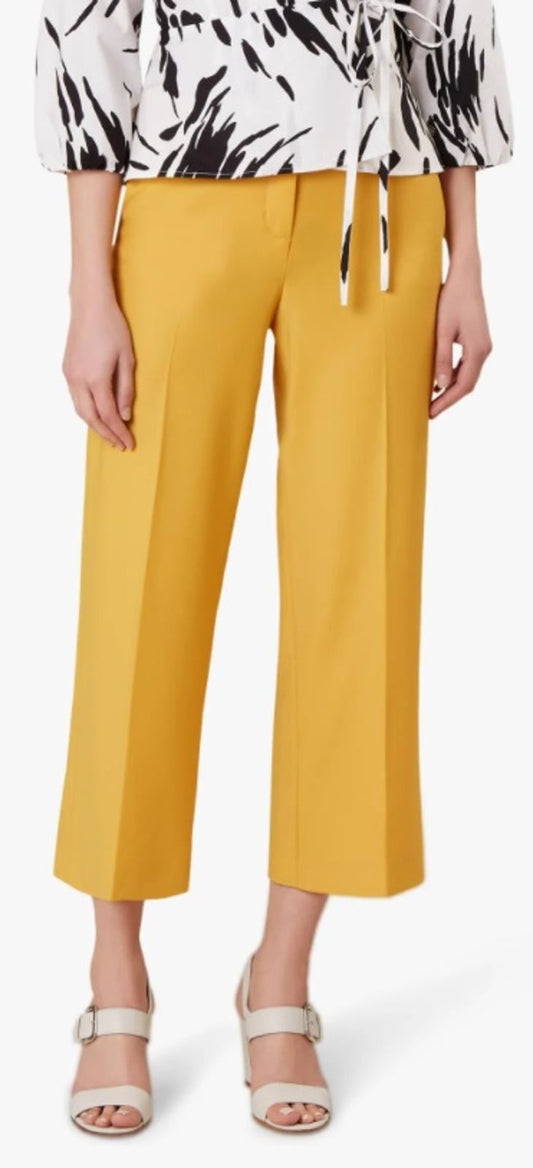 HOBBS Ladies Gold Wool Blend Zip Fly Cropped Lula Trousers Size UK12 BNWT