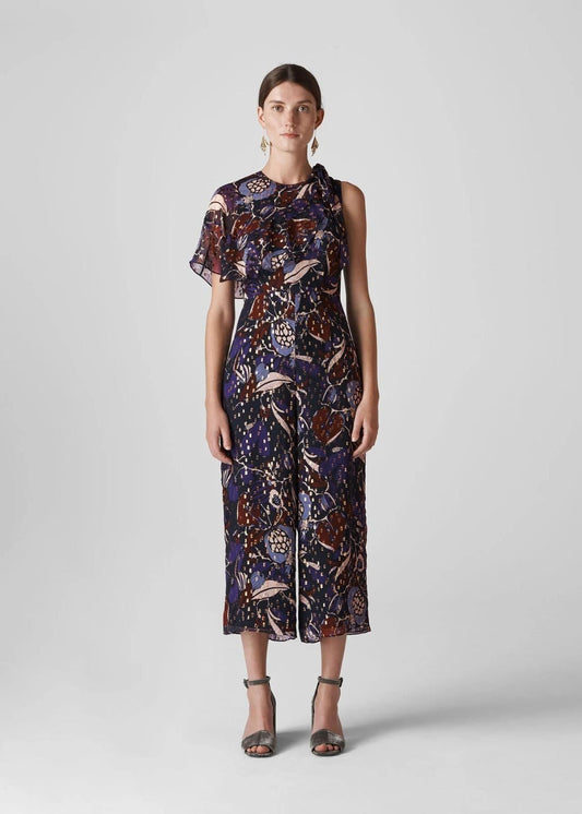 WHISTLES Ladies Erica Montrose Purple Silk Blend Print Jumpsuit UK6 BNWT RRP329