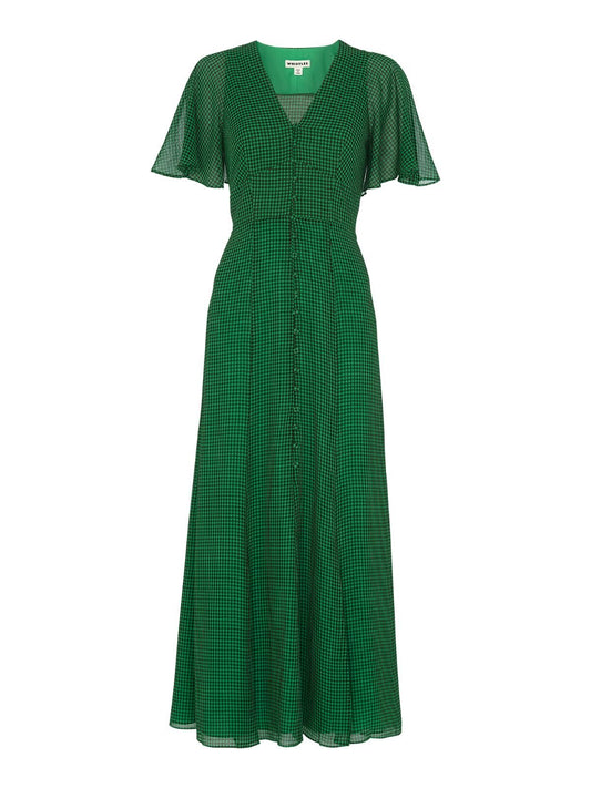 WHISTLES Cecily Check Dress Green/Multi Short Sleeve UK4 RRP229 BNWT