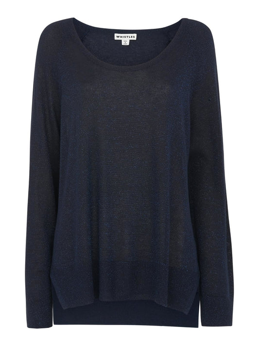 WHISTLES Ladies Navy Blue Sparkle Scoop Neck Knit Jumper Size XS BNWT RRP79