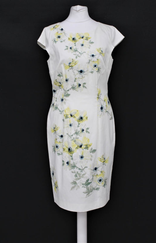 HOBBS Ladies Ivory/Yellow Cotton Stretch Cap Sleeves Maiya Dress UK10 NEW RRP149