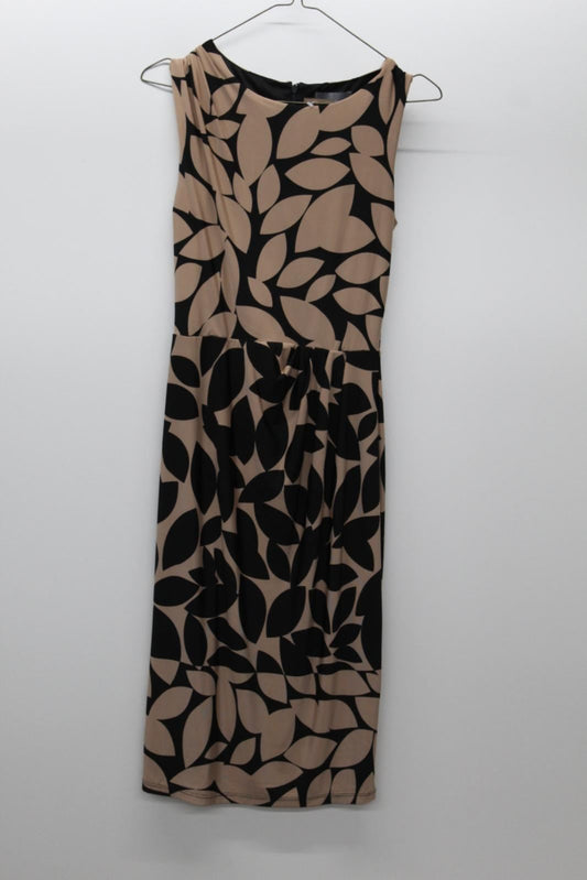 PHASE EIGHT Ladies Leora Tan Brown Black Leaf Print Sleeveless Dress UK8 BNWT