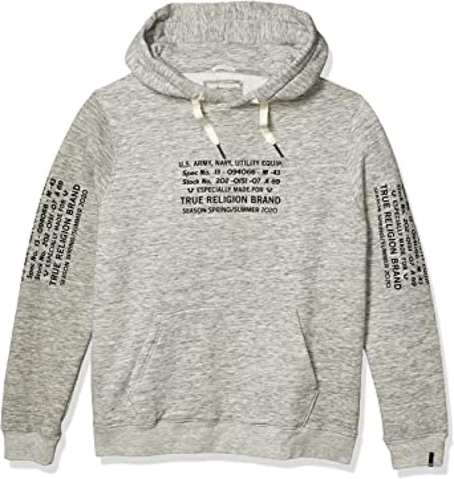 TRUE RELIGION Men's Dark Marl Grey Hooded Military Print Jumper XS BNWT RRP149