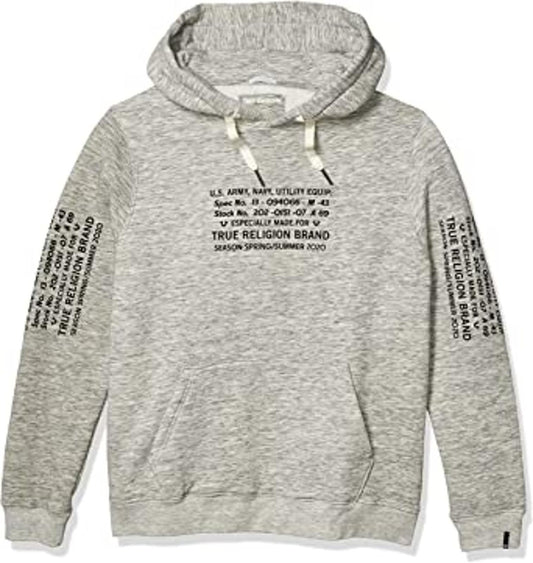 TRUE RELIGION Men's Dark Marl Grey Hooded Military Print Jumper XS BNWT RRP149