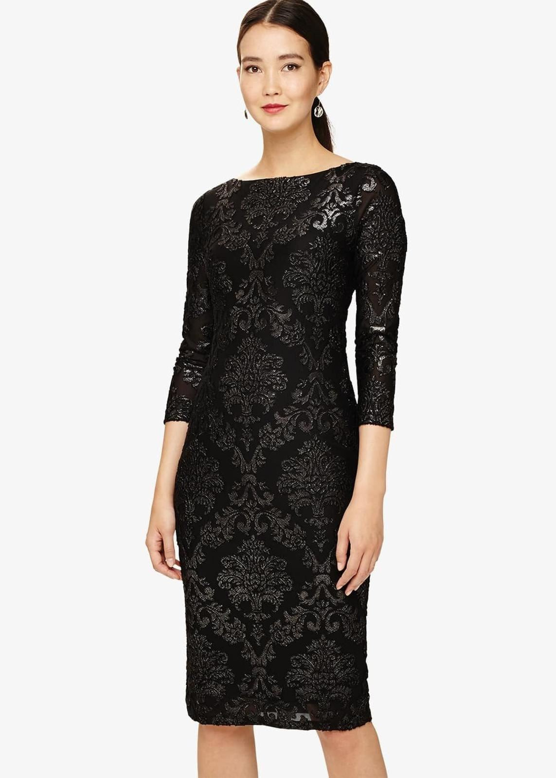 Phase Eight Petra Burnout Pencil Dress Black Size UK8 RRP110