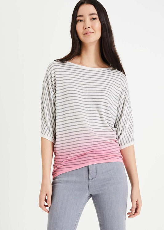Phase Eight Dani Dip Dye Stripe Knit 3/4 Sleeve Jumper Pullover Pink XS RRP69