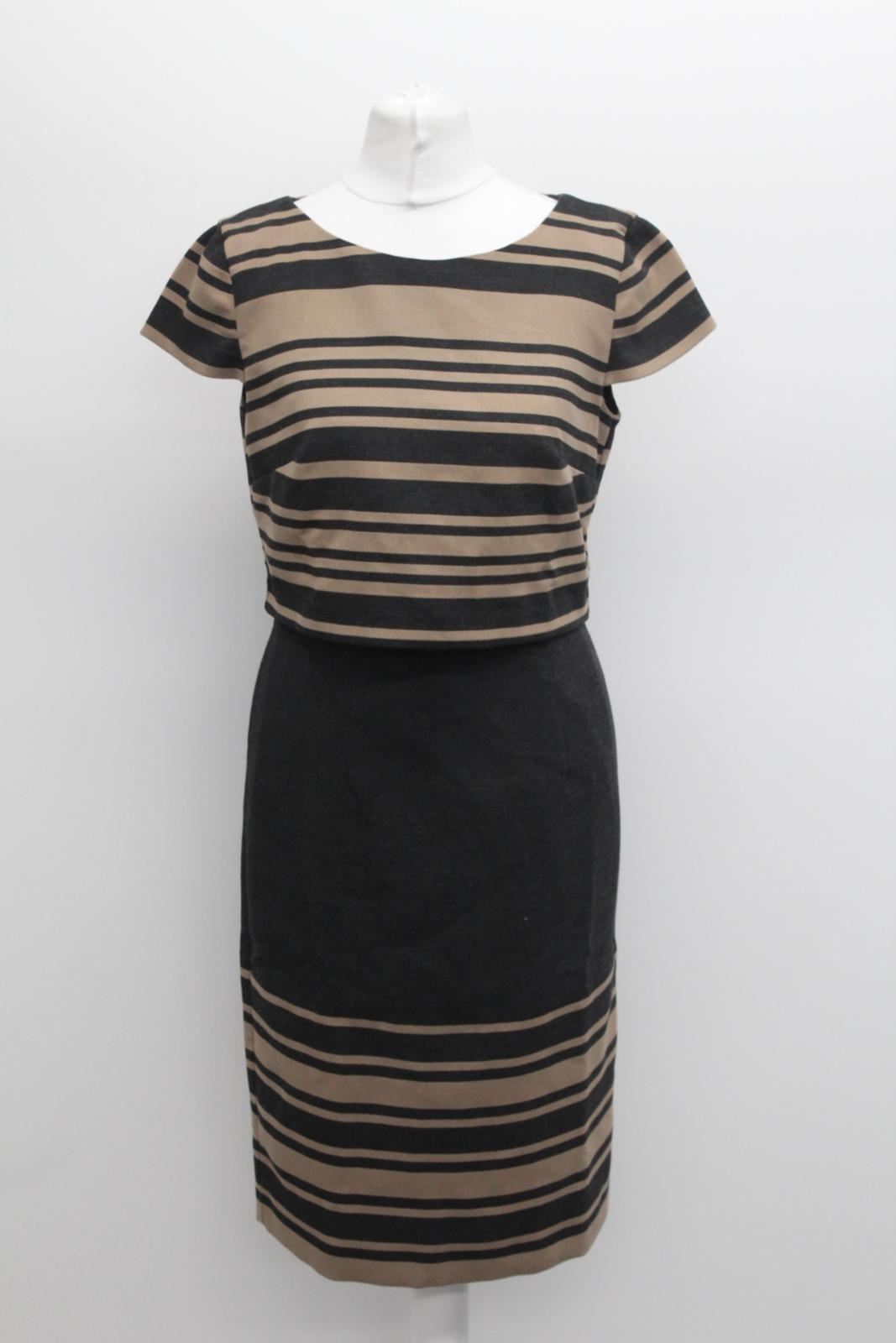 PHASE EIGHT Ladies Grey & Gold Striped Layered Cap Sleeve Shift Dress UK8