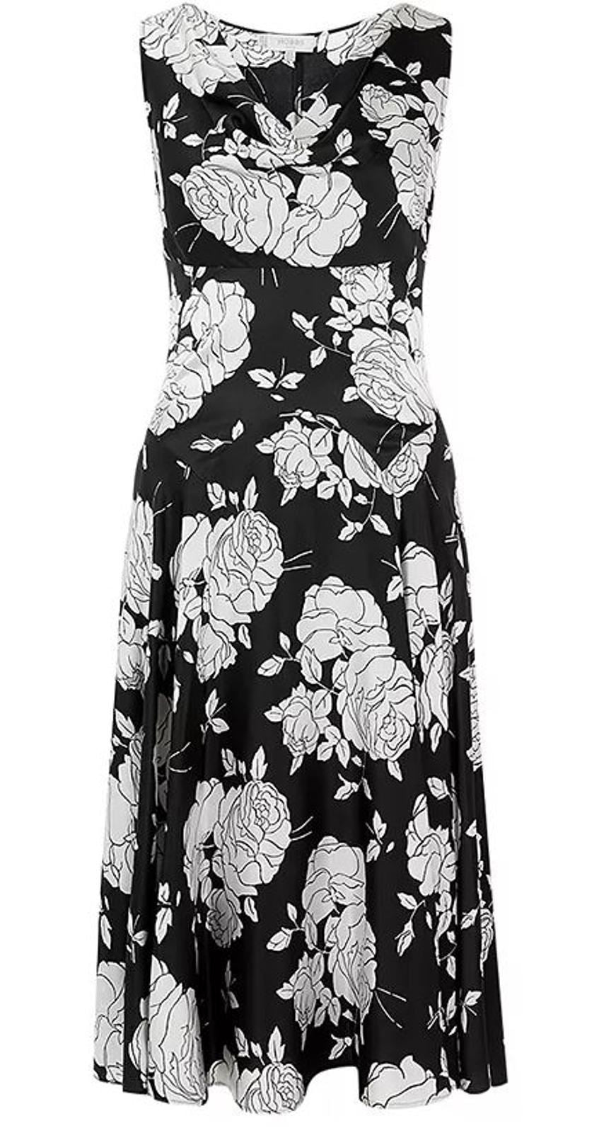 HOBBS Ladies Black Ivory Floral Print Cowl Neckline Sora Satin Dress UK8 BNWT