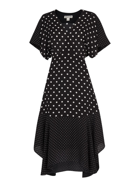 WHISTLES Enise Multi Spot Dress Black/White Polka Dot UK4 RRP169 BNWT