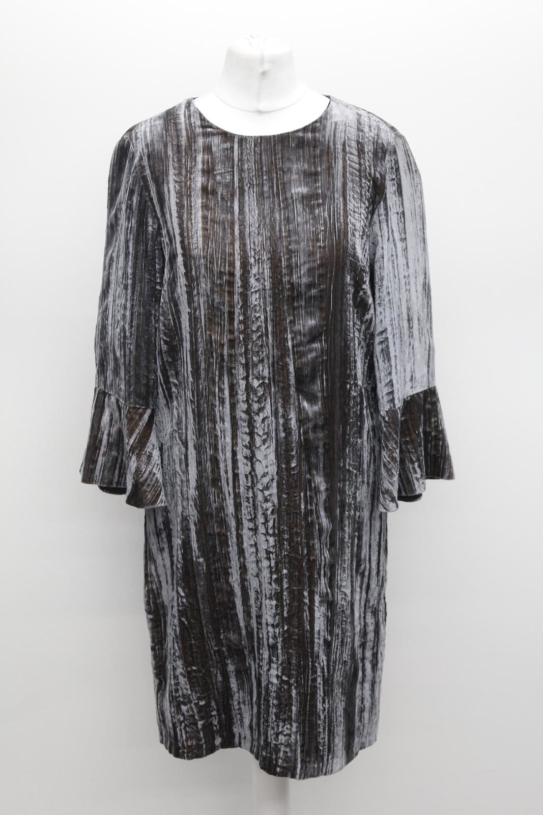 PHASE EIGHT Ladies Silver Cotton Blend 3/4 Sleeve Arielle Velvet Dress UK8 BNWT