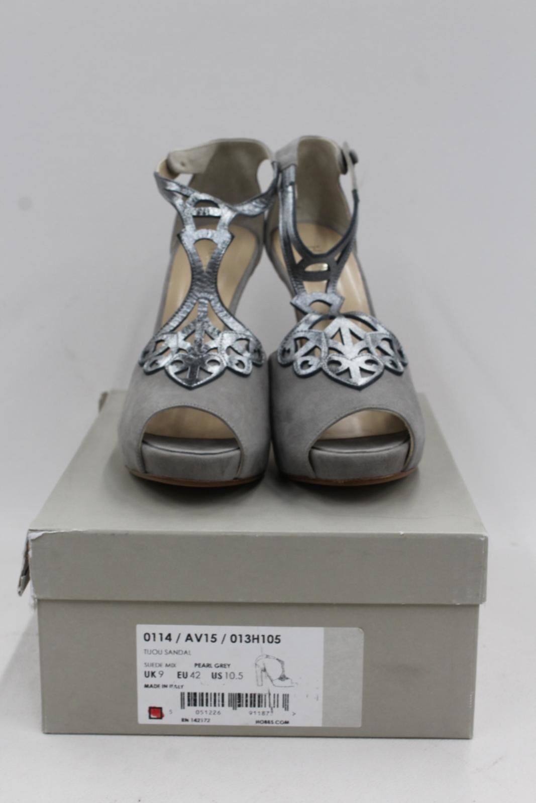 HOBBS Ladies Grey Silver Suede High Heel Stiletto Tijou Sandal UK9 BNIB