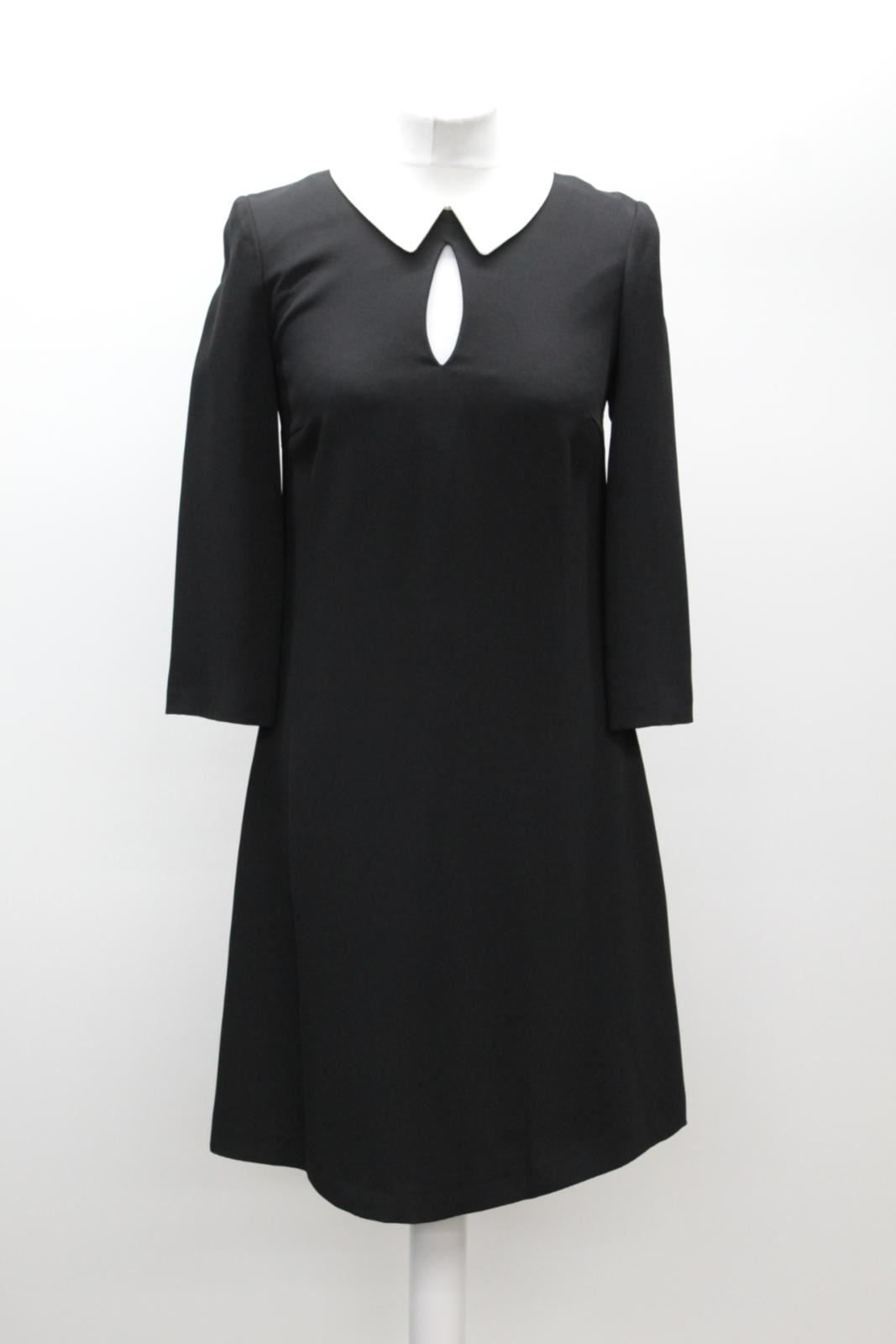 HOBBS Ladies Kady Black Collared Neckline 3/4 Sleeve Mini Dress UK8 BNWT