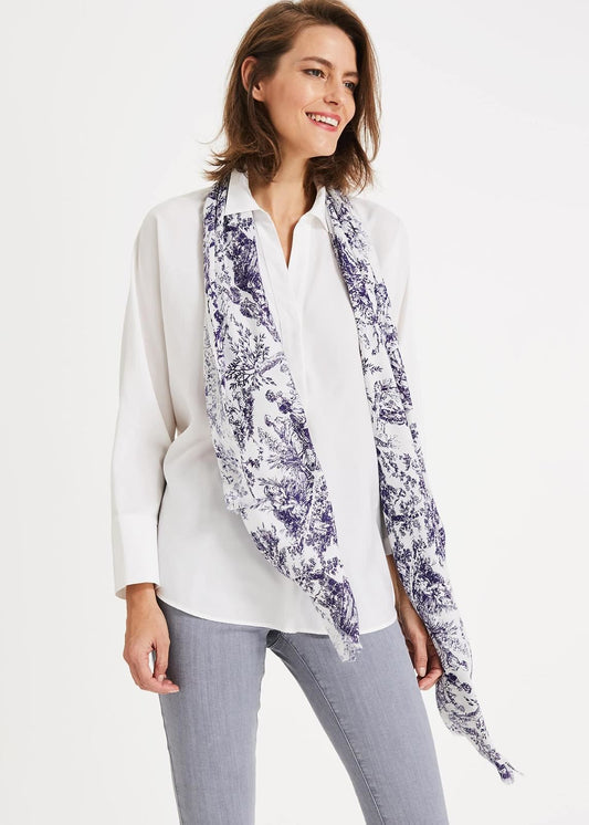 Phase Eight Gilly Sketch Print Scarf Blue/Ivory RRP39