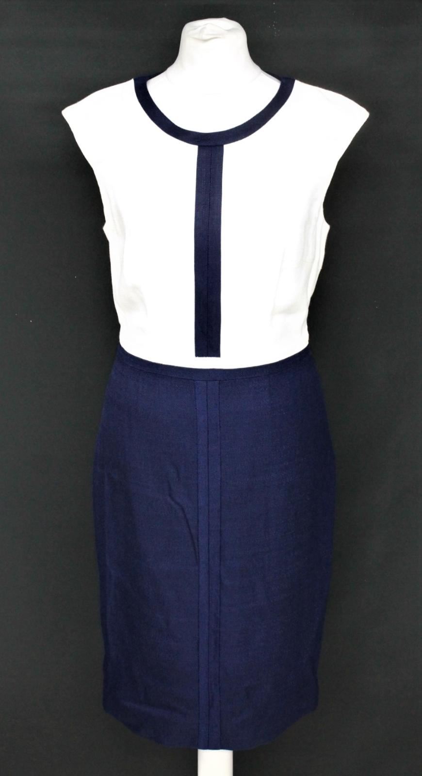 HOBBS Ladies Ivory Fr Blue Knee Length Sleeveless Sorcha Dress UK8 RRP149 NEW