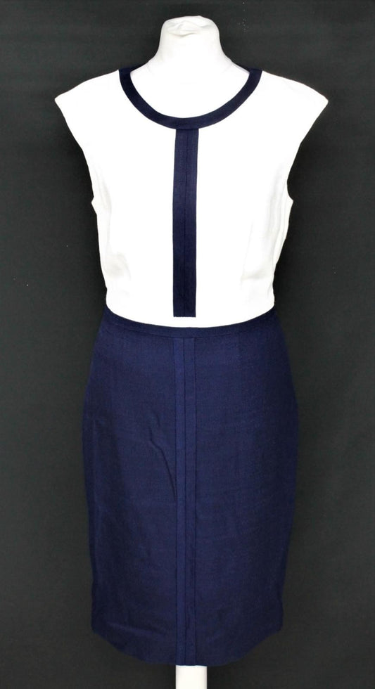 HOBBS Ladies Ivory Fr Blue Knee Length Sleeveless Sorcha Dress UK8 RRP149 NEW