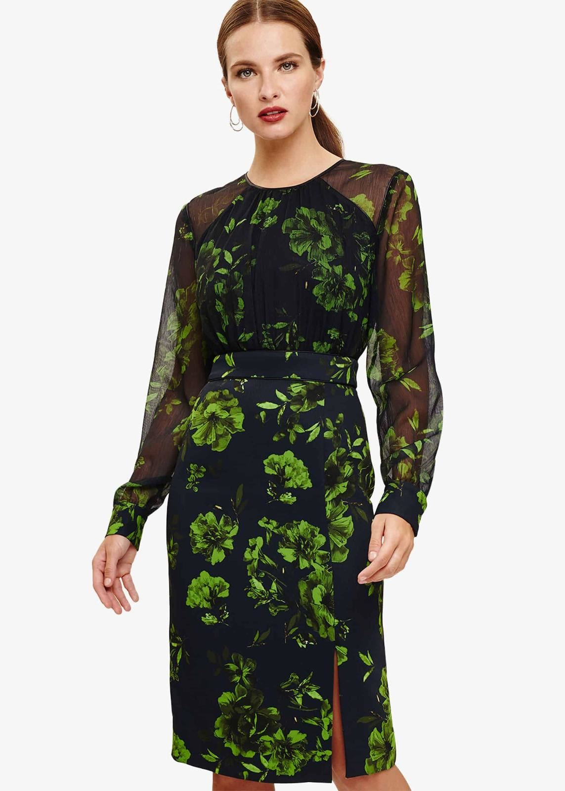 Phase Eight Alisha Floral Shift Knee Length Dress Navy/Lime Size UK10 RRP135