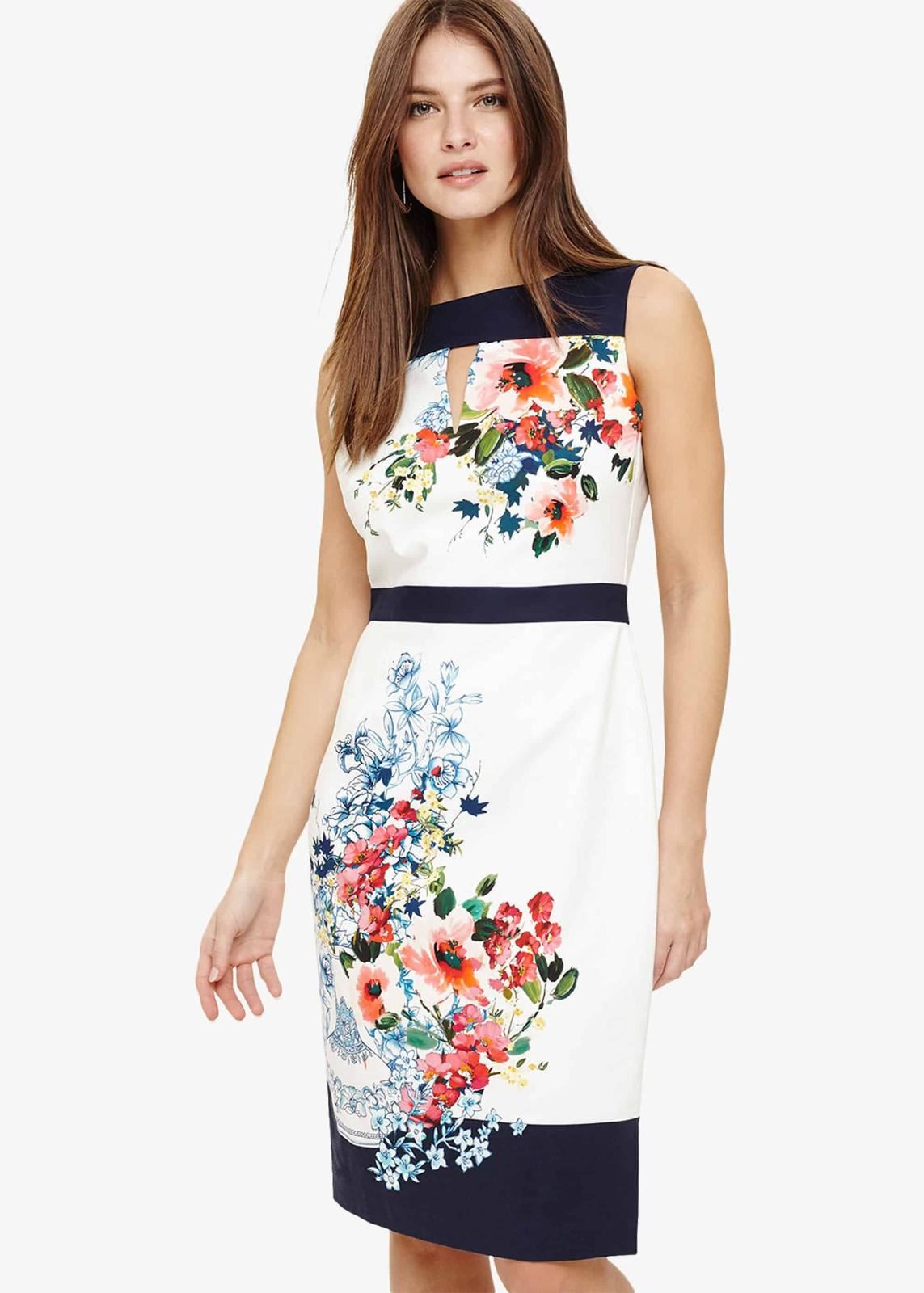 Phase Eight Tamara Floral Cotton Pencil Dress Ivory Multi Size UK8 RRP110