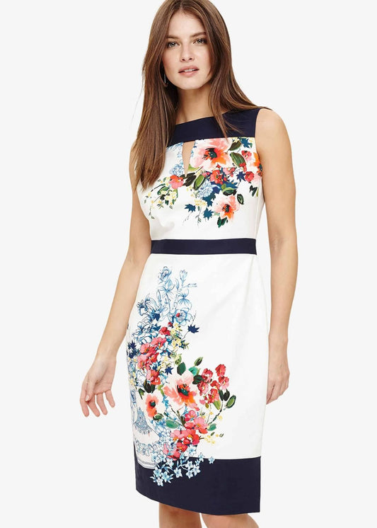 Phase Eight Tamara Floral Cotton Pencil Dress Ivory Multi Size UK8 RRP110