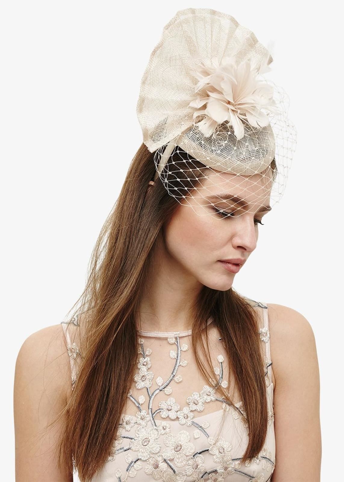 Phase Eight Carley Flower and Veil Fascinator Hat Champagne RRP65