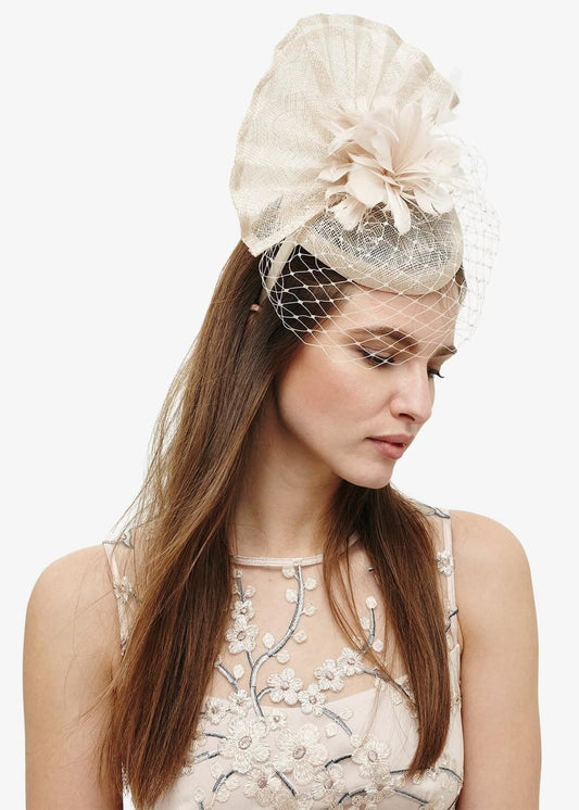 Phase Eight Carley Flower and Veil Fascinator Hat Champagne RRP65