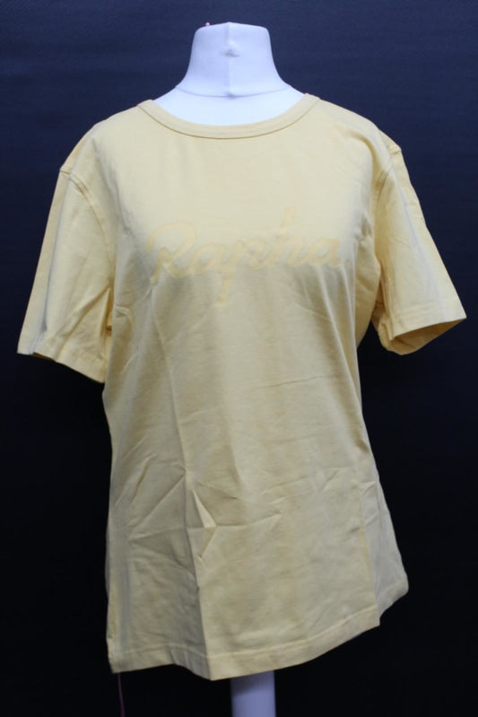 RAPHA Ladies Yellow Short Sleeve Crew Neck Cycling Logo T-Shirt Large NEW