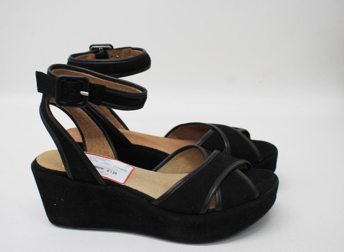 HOBBS Ladies Black Multicolour Suede Leather Mabel Wedge Sandal Shoes UK8 BNIB