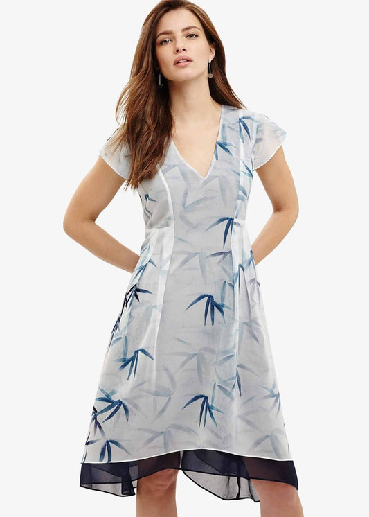 Phase Eight Fay Palm Print Trapeze Swing Dress Ivory/Multi Size UK10 RRP89