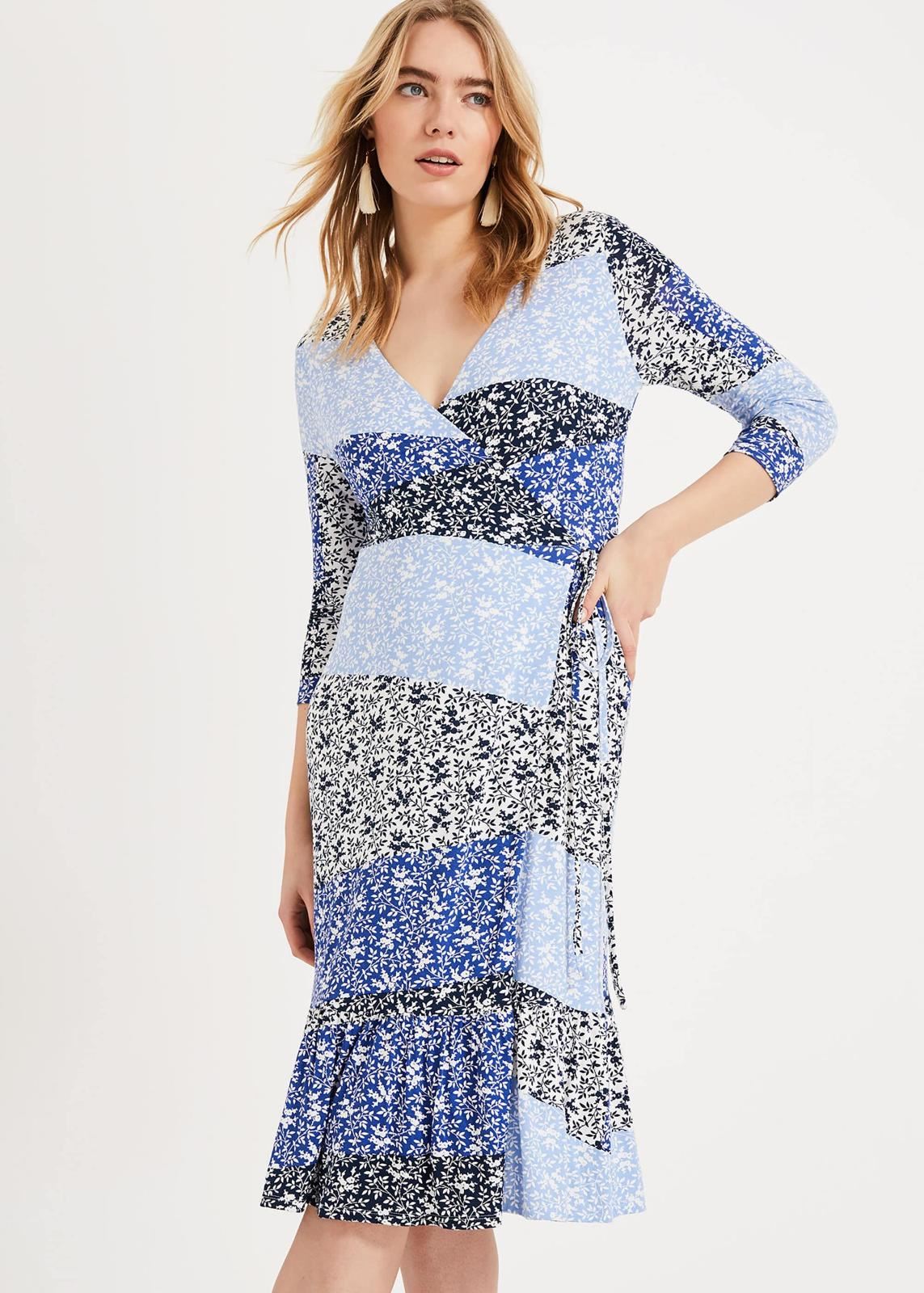 Phase Eight Peta Print Wrap Dress Blues Size UK10 RRP89