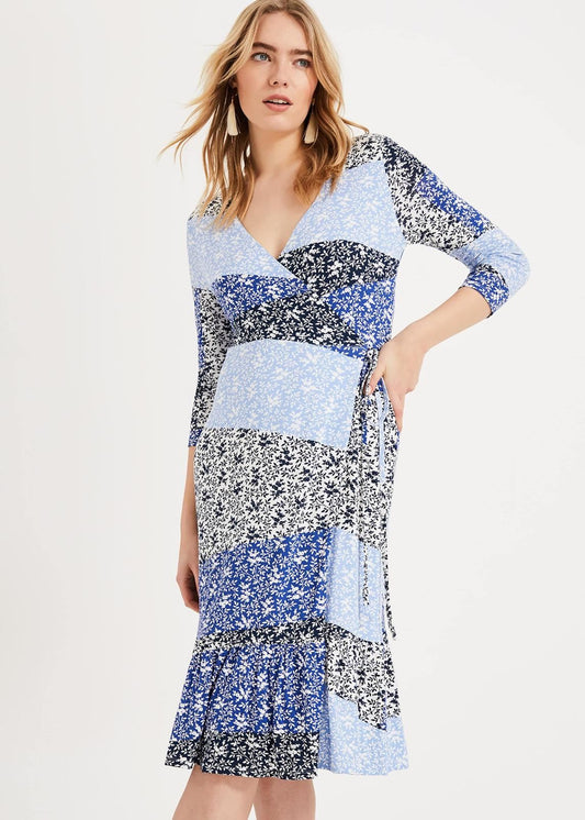 Phase Eight Peta Print Wrap Dress Blues Size UK10 RRP89